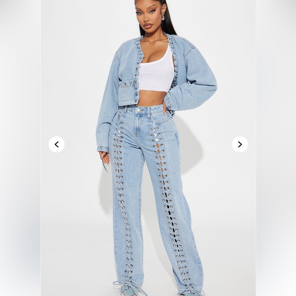 Fashion Nova Light Wash Lace-Up Straight Leg Jeans